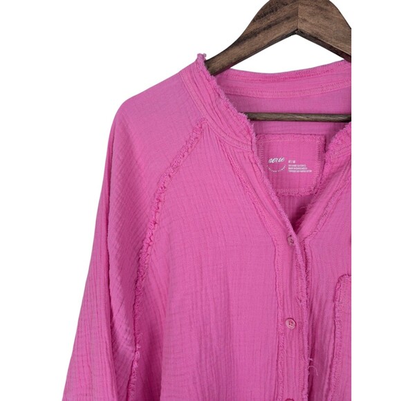 Aerie Women's Pink Pool To Party Cover Up Button Shirt Medium - Picture 4 of 10